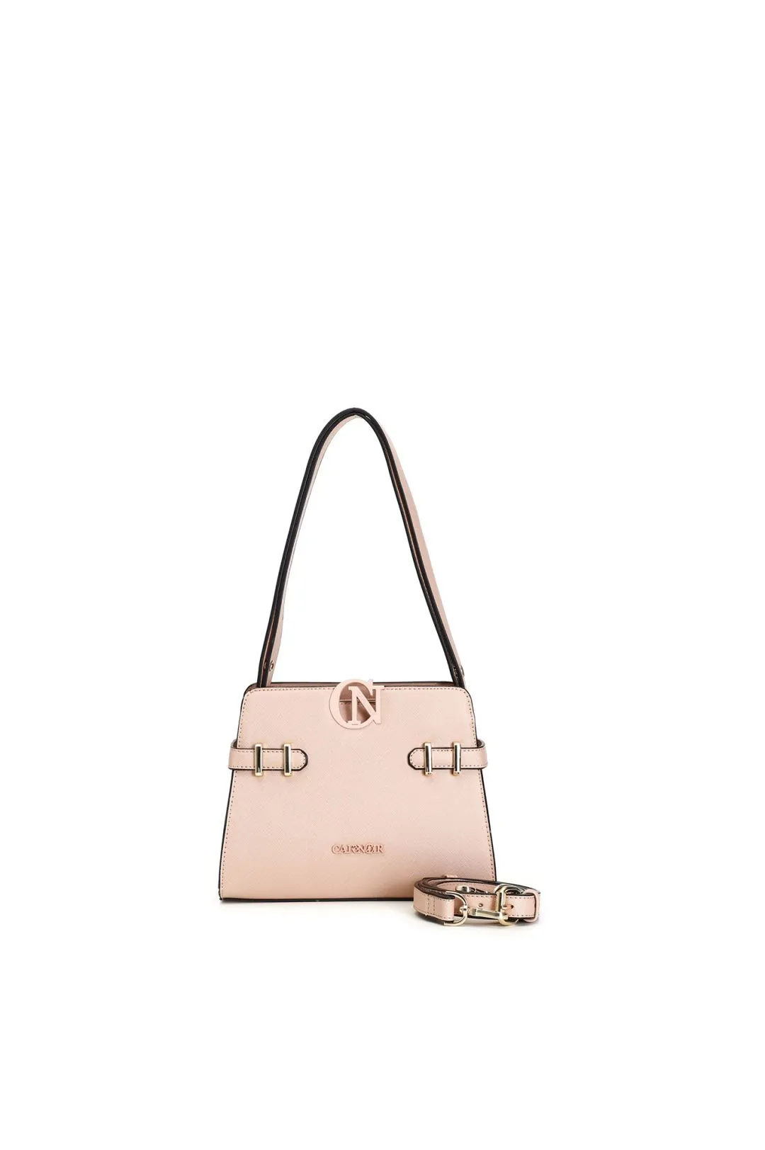 bandolera rígida efecto saffiano con accesorio cafènoir powder