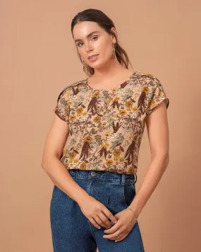 Blusa manga corta con charreteras fijas y botones en mangas