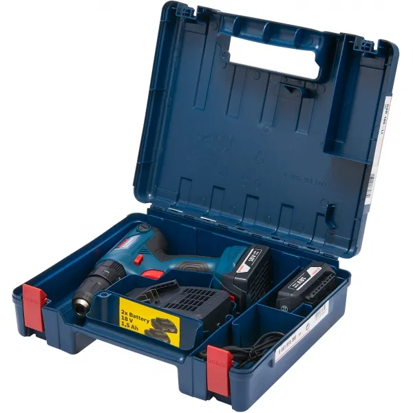 Bosch - GSB 180-LI - Atornilladora taladradora de percusión con 2 baterías, Li-Ion, 18 V, 2 ah, 54 nm, caja de plastico