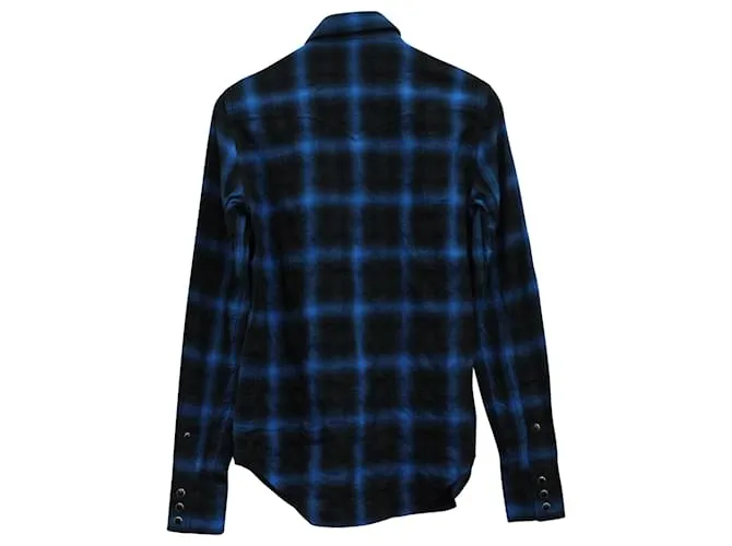 Camisa de manga larga con estampado de cuadros en algodón azul de Saint Laurent Azul marino 