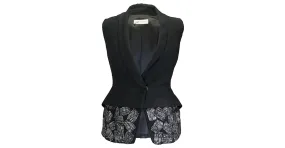 Chaleco negro de algodón y lino adornado de Dries Van Noten 