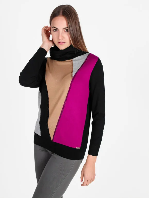 Coveri Moving Jersey de mujer multicolor de cuello vuelto con pedrería