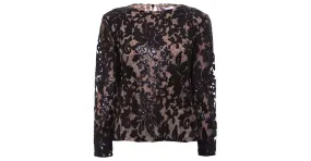 Diane Von Furstenberg Top de manga larga DvF 'Belle' negro con malla de encaje floral de lentejuelas Carne 