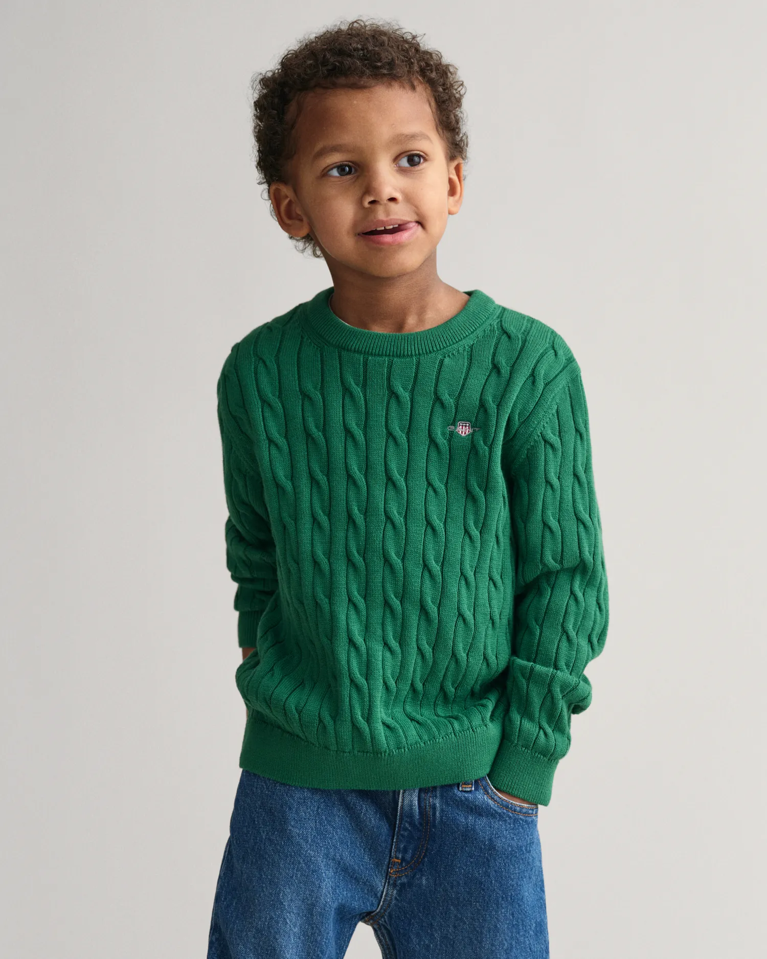 Jersey de cuello redondo y punto de ochos en algodón Shield Kids