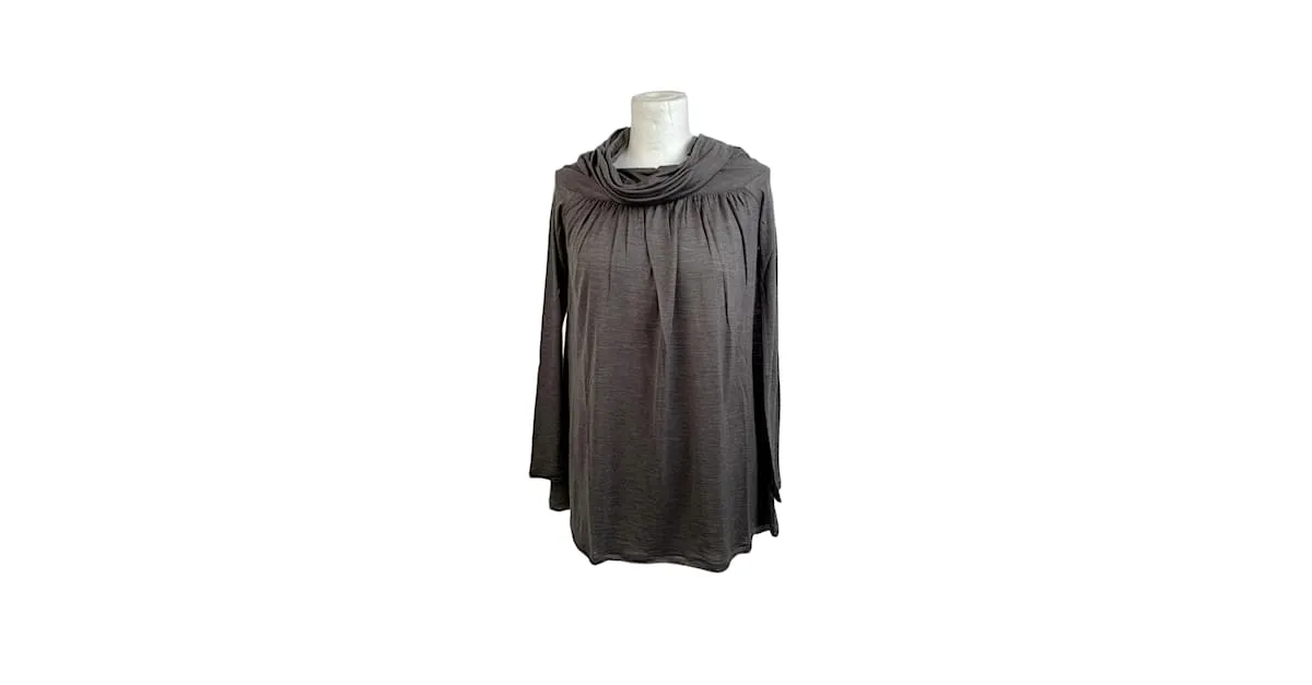 Missoni Top de manga larga de lana y seda gris con cuello vuelto holgado 40 