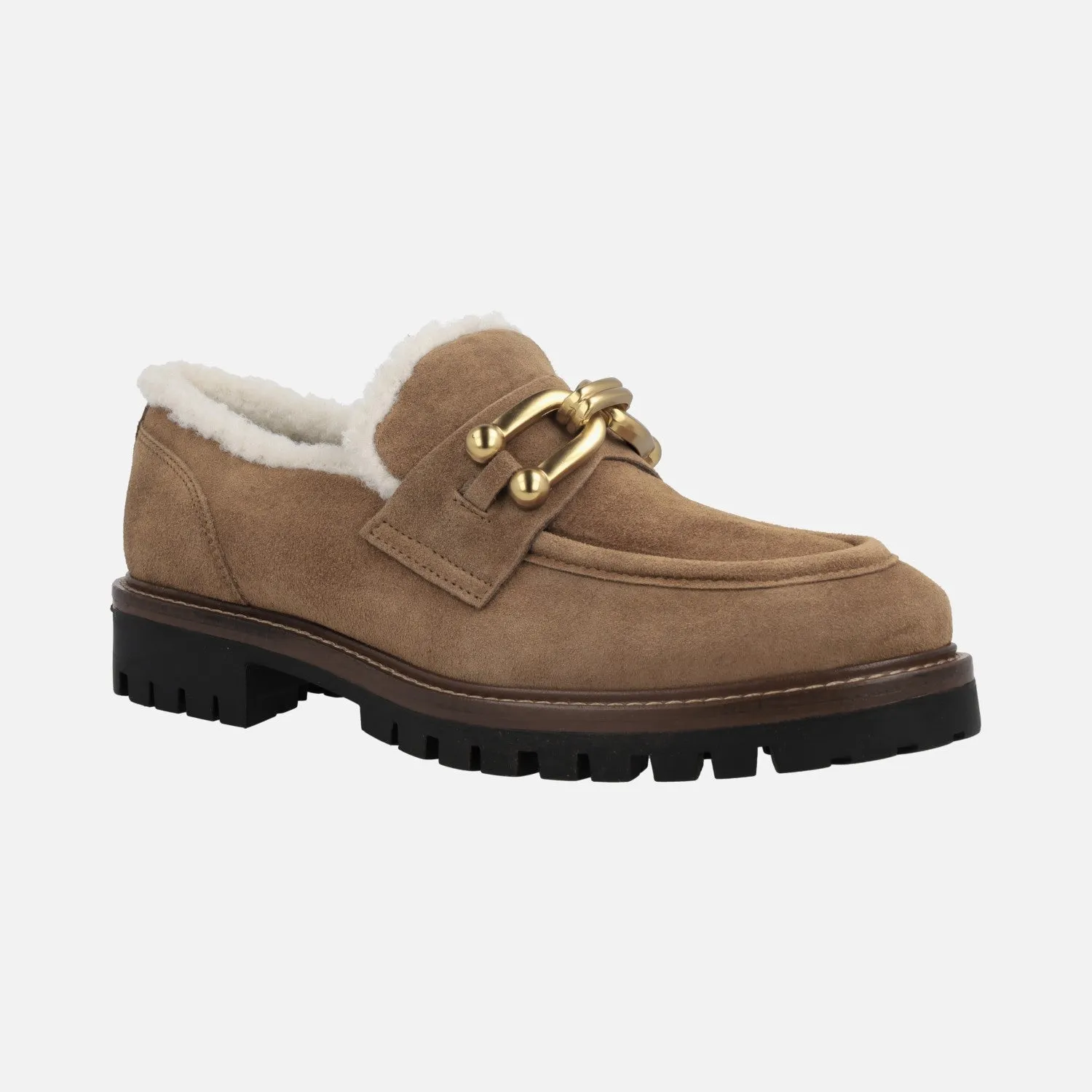 Mocasines de ante camel Militare con forro borreguillo y adorno metálico