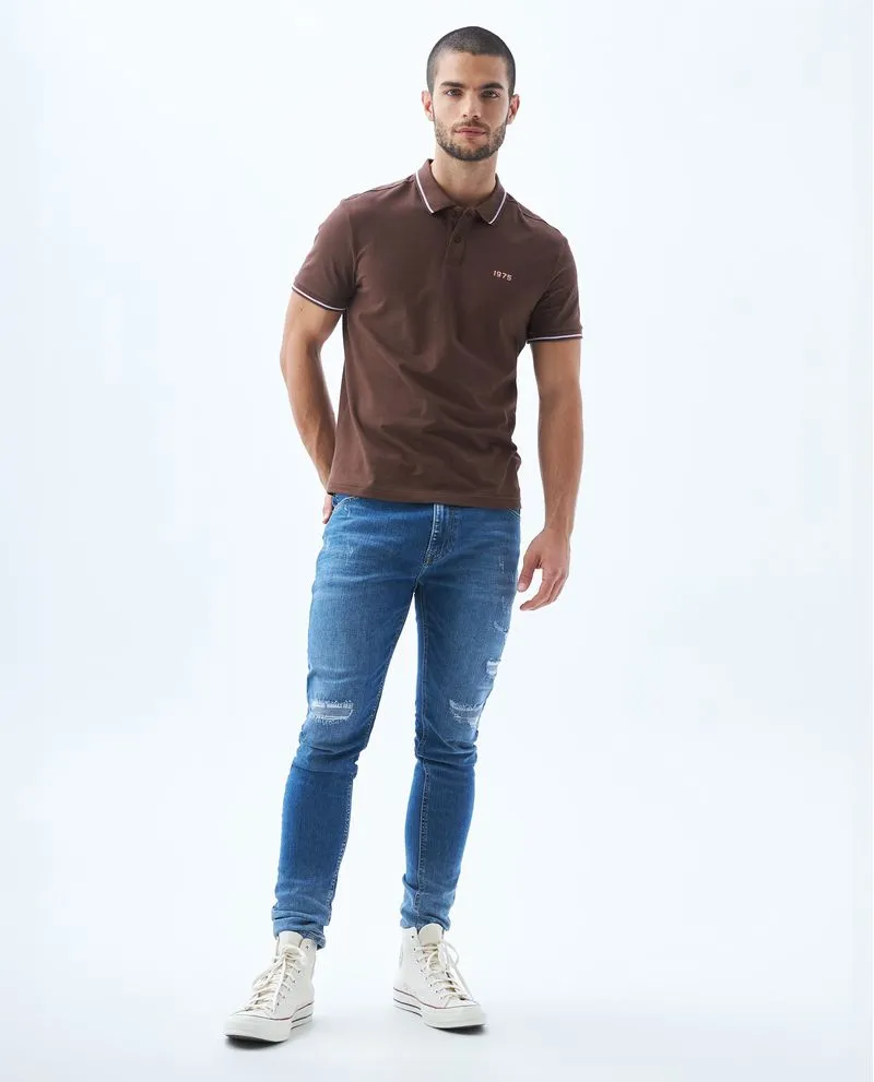 Polo con cuello tejido para hombre