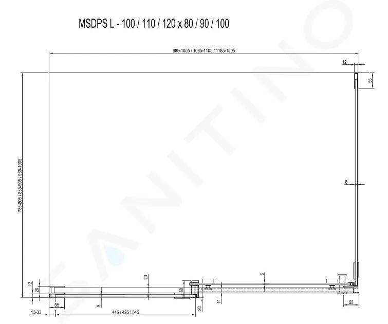 Ravak Matrix - Cabina de ducha en tres partes MSDPS-120/80 L, 119-121x79-81 cm, aluminio brillante/vidrio transparente 0WLG4C00Z