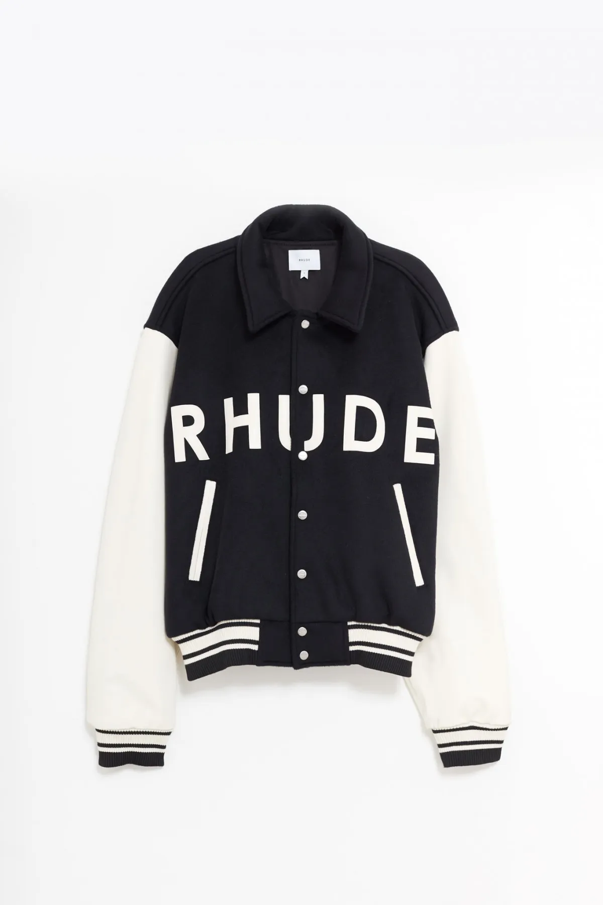 RHUDE BLACK CREAM COLLEGIATE JACKET