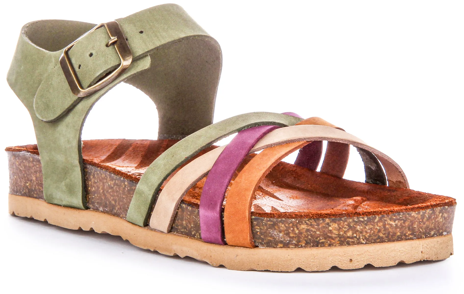 Sandalias de Nubuck para Mujer  Abiertas con Hebilla en Beige de Justinreess