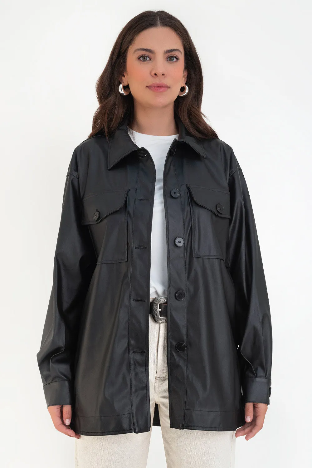 Sobrecamisa de efecto piel fit oversized