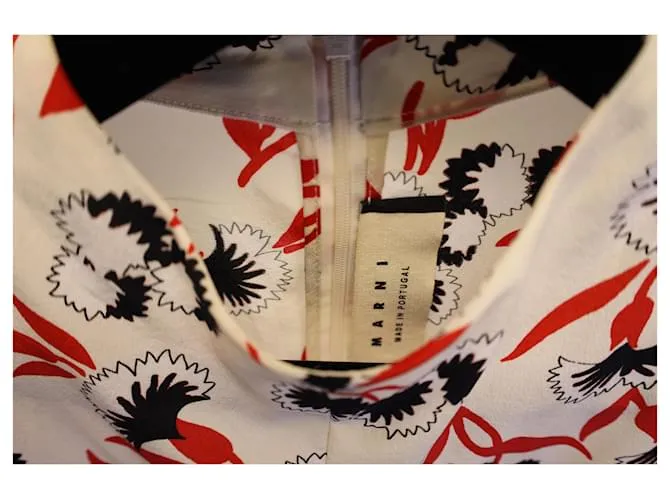 Top de manga larga con estampado floral Marni en seda color crema Blanco Crudo 