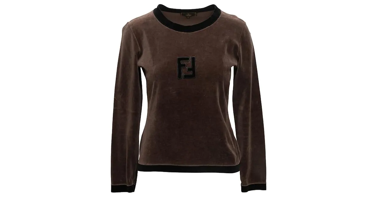 Top de manga larga de terciopelo Fendi vintage en marrón y negro, talla IT 40 Castaño 