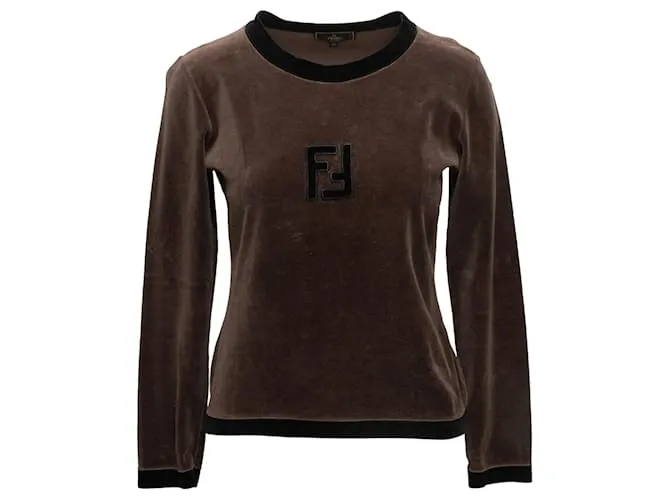 Top de manga larga de terciopelo Fendi vintage en marrón y negro, talla IT 40 Castaño 