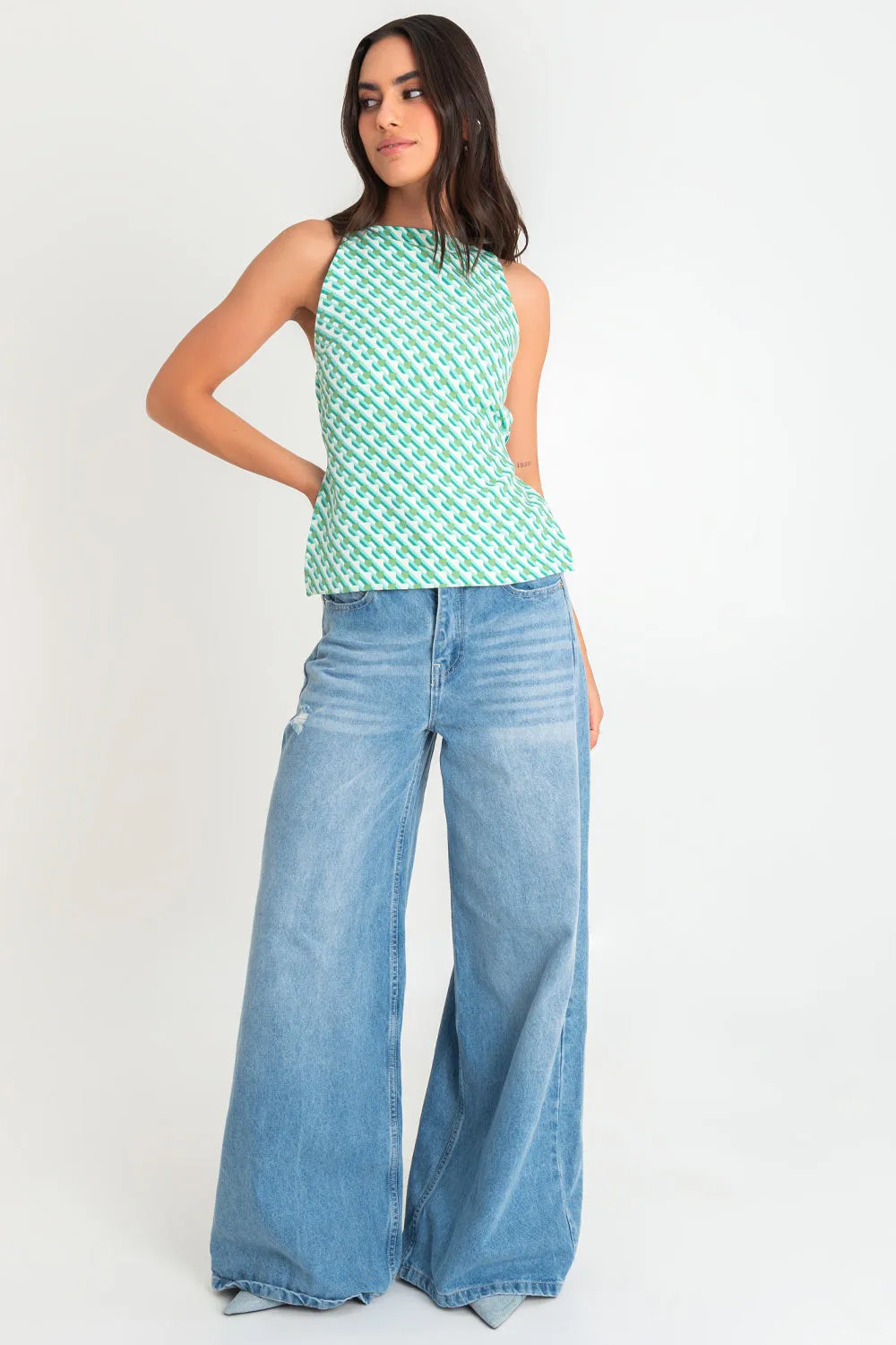 Top estampado de tirantes escote espalda