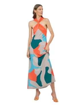 Vestido sin mangas cruzado de Mercedes de Miguel: elegancia contemporánea.